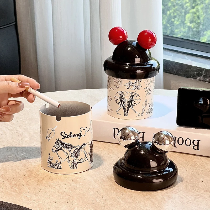 尊慕斯中古风烟灰缸家用客厅带盖防飞灰高颜值办公室时尚装饰摆件