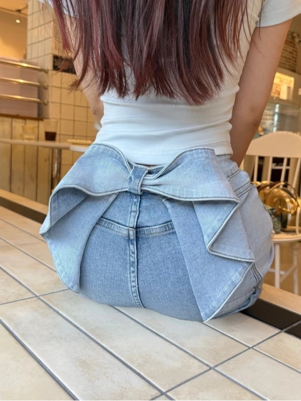 小狗拿鱼Fish 牛仔短裤 蝶蝶乐 百搭立体蝴蝶结掐腰显瘦显腿长