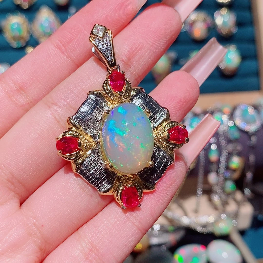 欧泊银S925镶嵌吊坠