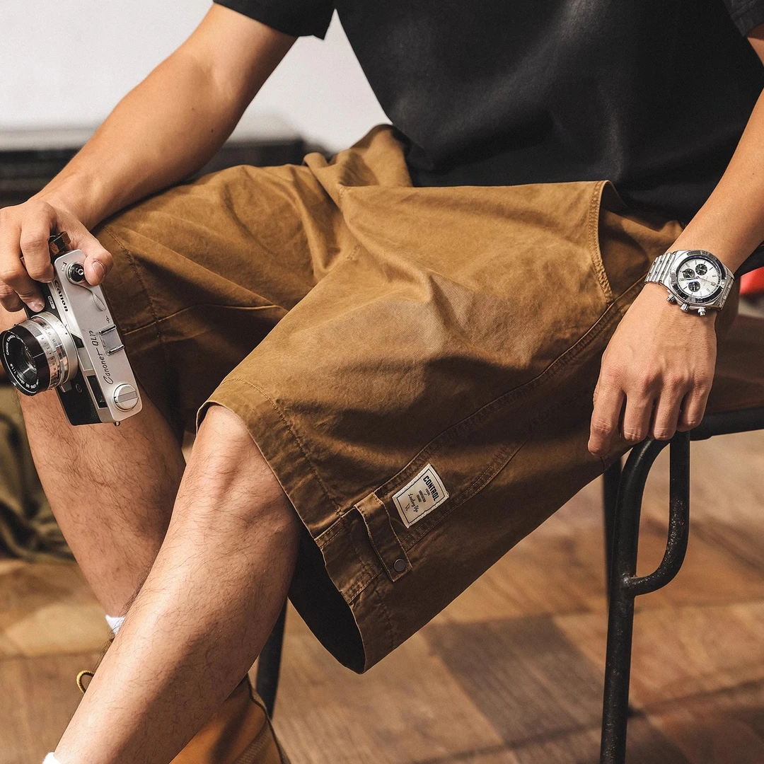 美式复古工装短裤男夏季宽松直筒休闲裤子新款水洗直脚纯棉五分裤