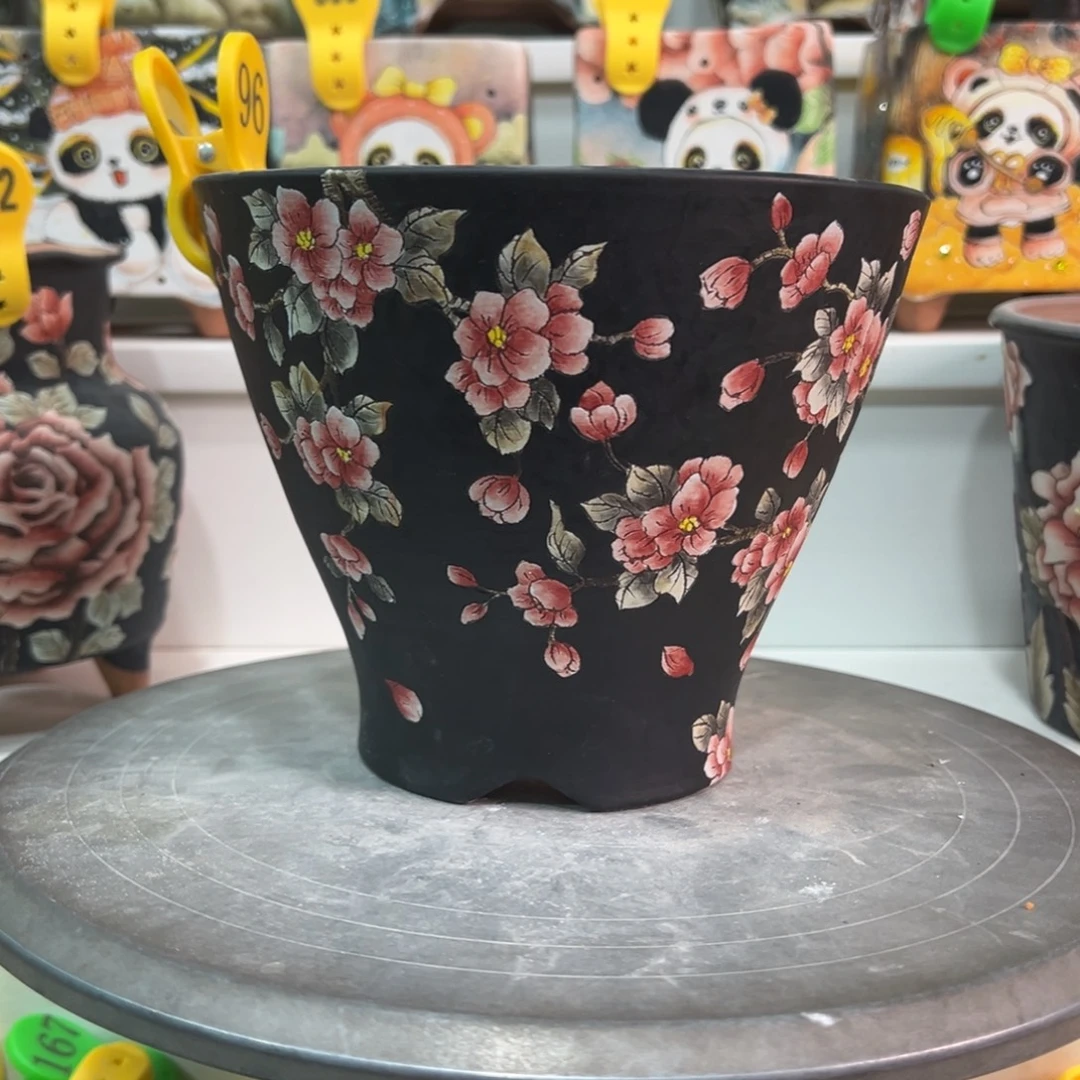 紫砂花盆手绘花盆96瑕疵