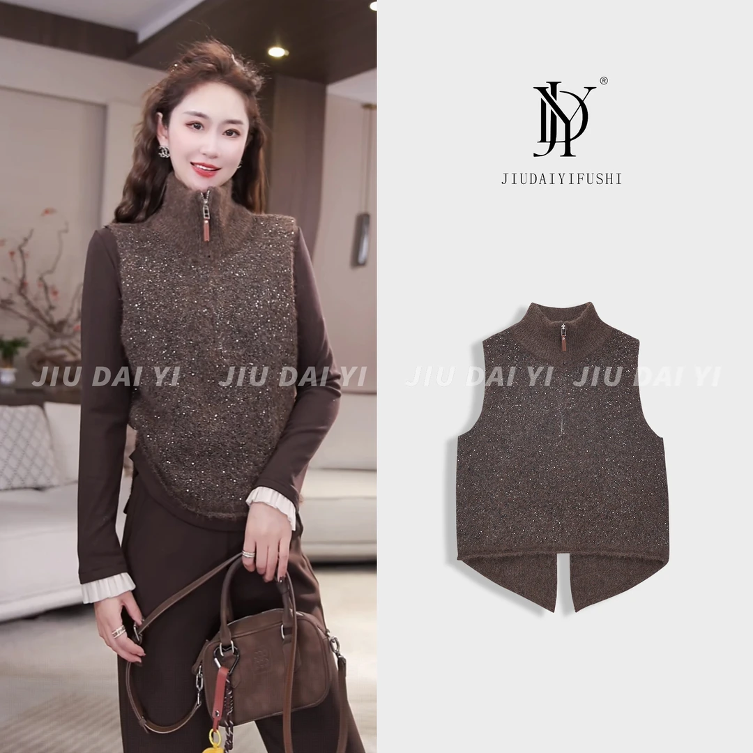 玖黛衣【星空】冬季新款韩版时尚百搭璀璨厚款立领羊毛衫 XSJ47297