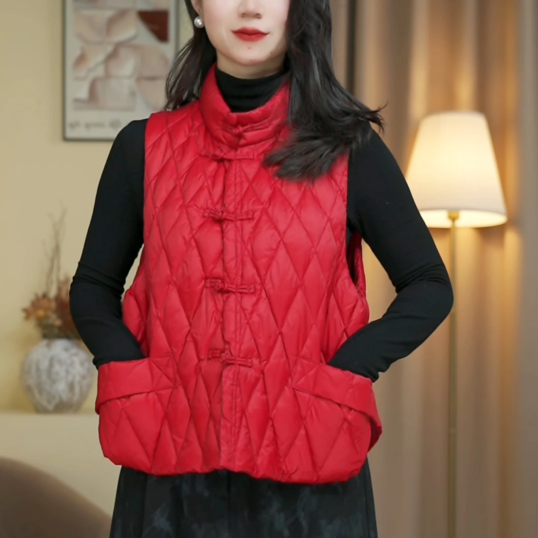 白鸭绒羽绒服马甲背心冬季保暖洋气外套短款时尚休闲女士轻薄