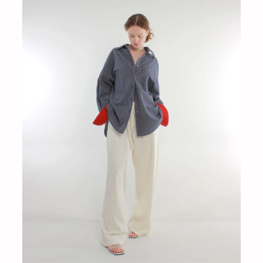 artbrut复古衬衫定制小蓝格纹红色袖口原创独特2008ARC