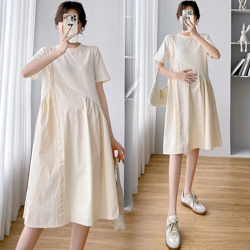 孕妇装夏装2025新款时尚短袖连衣裙宽松大码休闲裙子夏季孕妇裙夏