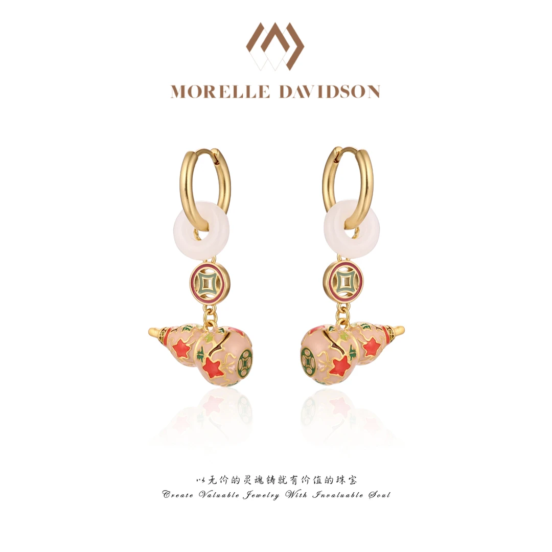 铜合金珐琅耳饰 【M·D】英·金色葫芦优雅大气耳环耳饰 C-29386