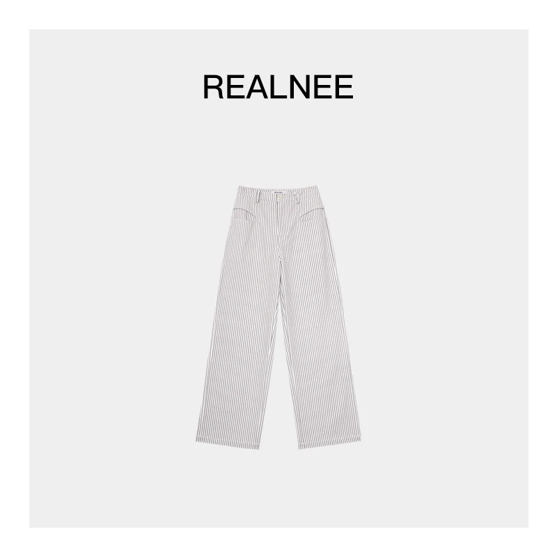 REALNEE【条纹时代】Pra*‘进口棉’极简条纹休闲裤摩登腔调穿搭03530