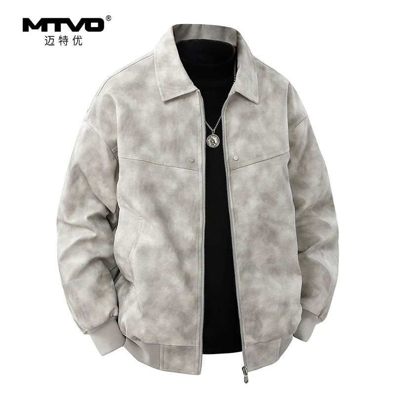 休闲翻领皮夹克2025年秋季新款男款美式潮牌百搭时尚高街夹克外套