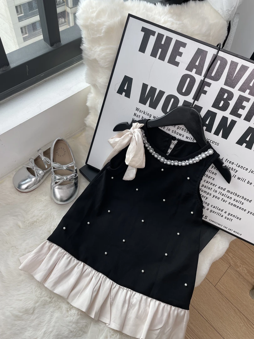 女童夏季高级感裙子2025新款洋气千金风小香风背心连衣裙