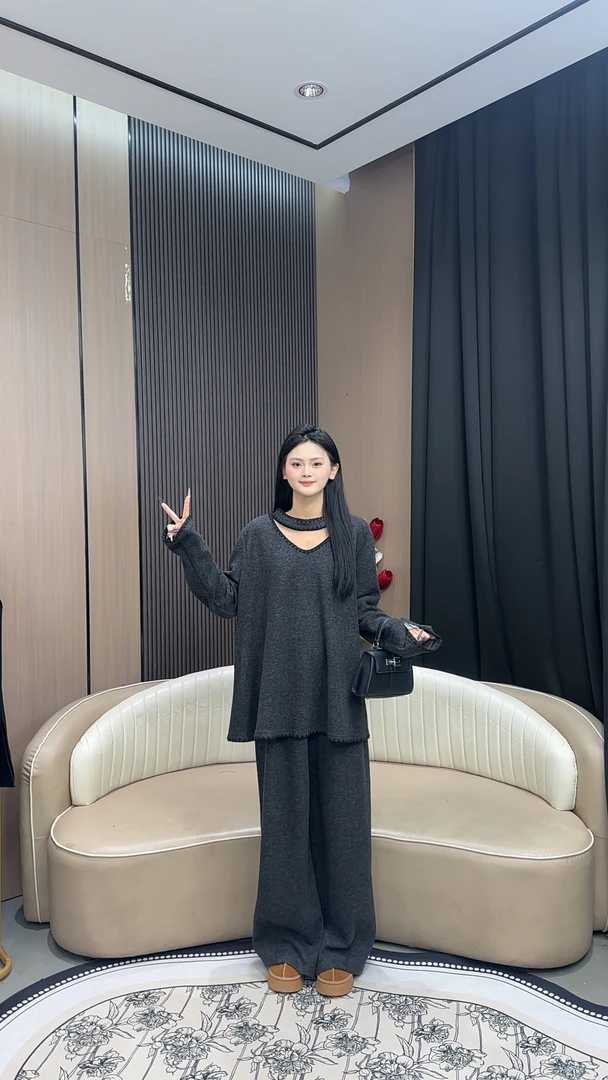 【允儿严选】简约时尚宽松百搭上衣+裤子两件套套装