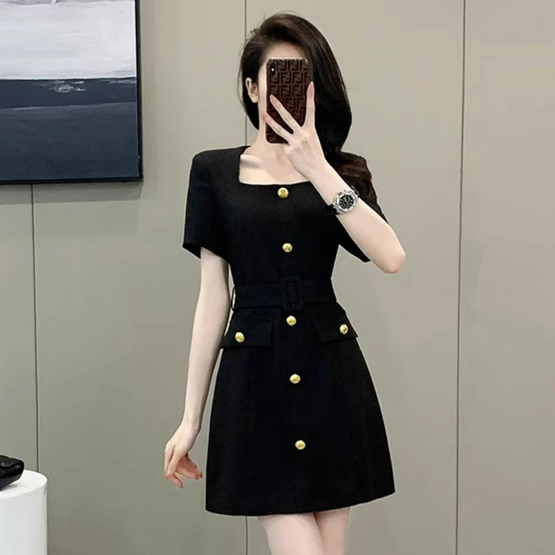 法式小香风短袖连衣裙女装夏季新款名媛气质显瘦高级感裙子D1170