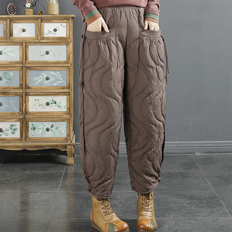 《羽绒服裤》1号 复古盘扣羽绒裤女冬季新款时尚线条外穿保暖裤子