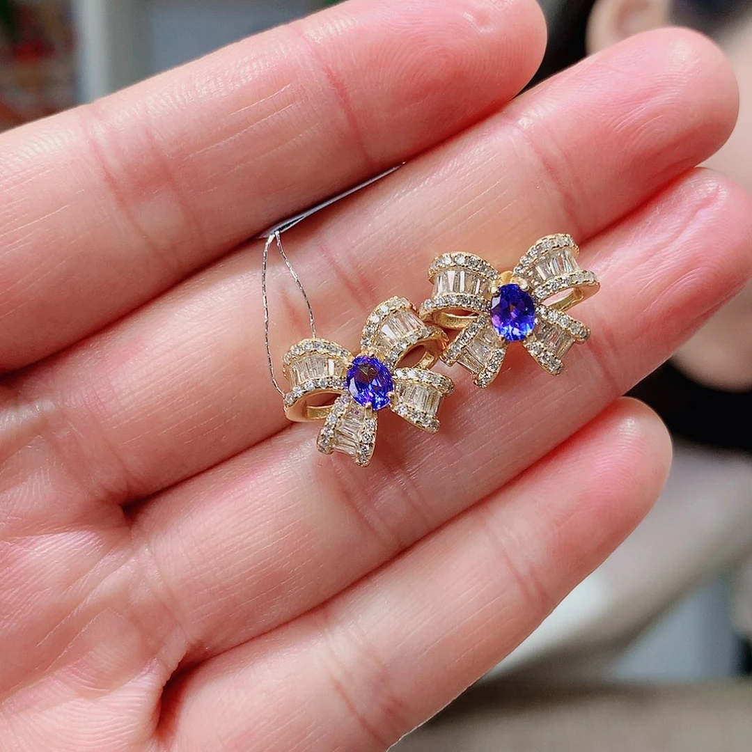 坦桑石耳饰银S925镶嵌