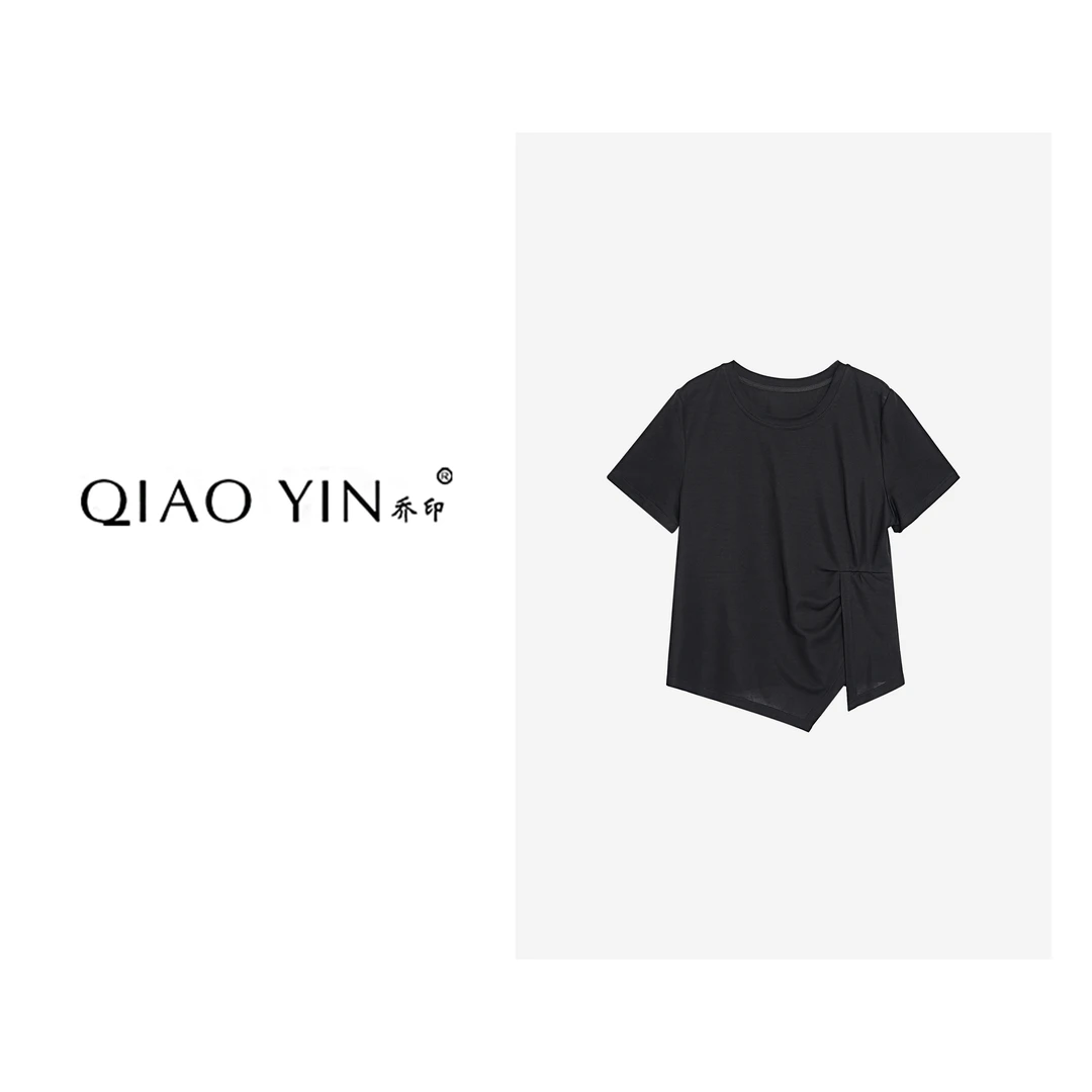 乔印2024夏季新款运动时尚休闲宽松短款简约女装T恤QY24707
