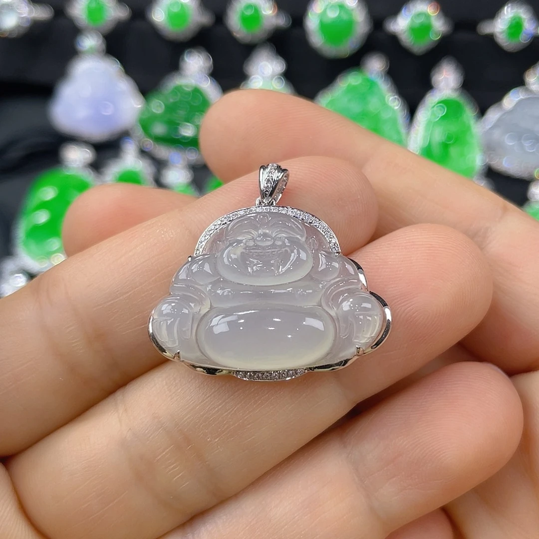 翡翠18K金镶嵌颈饰翡翠佛公