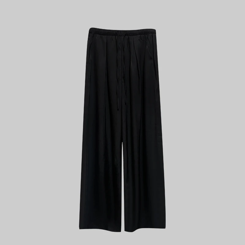 韩版时尚百搭黑色高腰醋酸休闲裤垂感十足简约阔腿裤 W2844