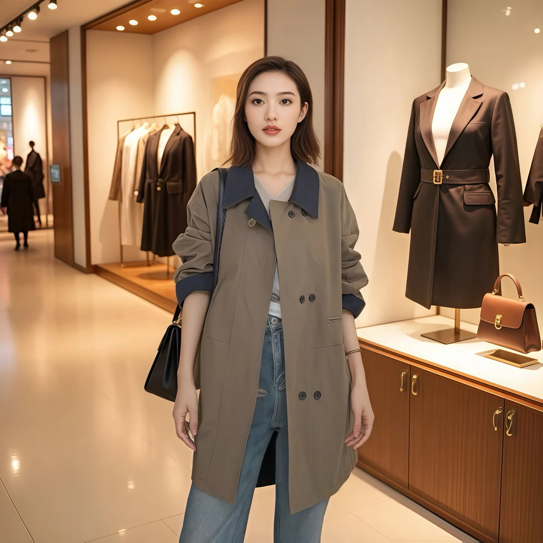 风衣翻领长袖英伦风拼接百搭拼色显瘦春秋气质时尚撞色秋季外套