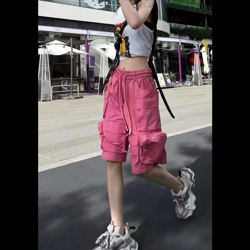 美式炸街多巴胺彩色工装裤女2025夏季薄款痞帅重工多口袋五分裤潮