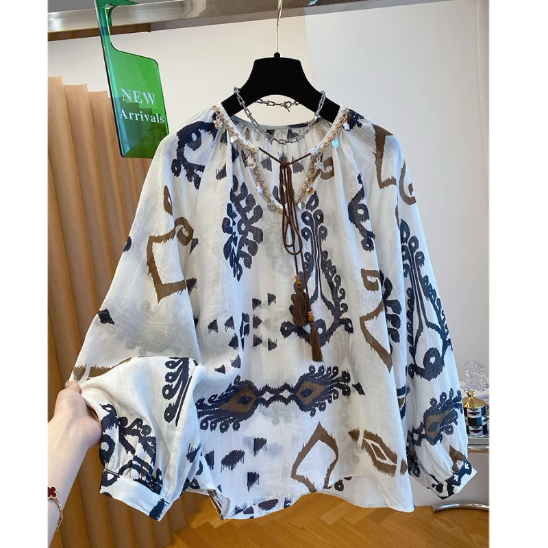 波西米亚高端上衣女2025新款防晒长袖衬衫上衣夏