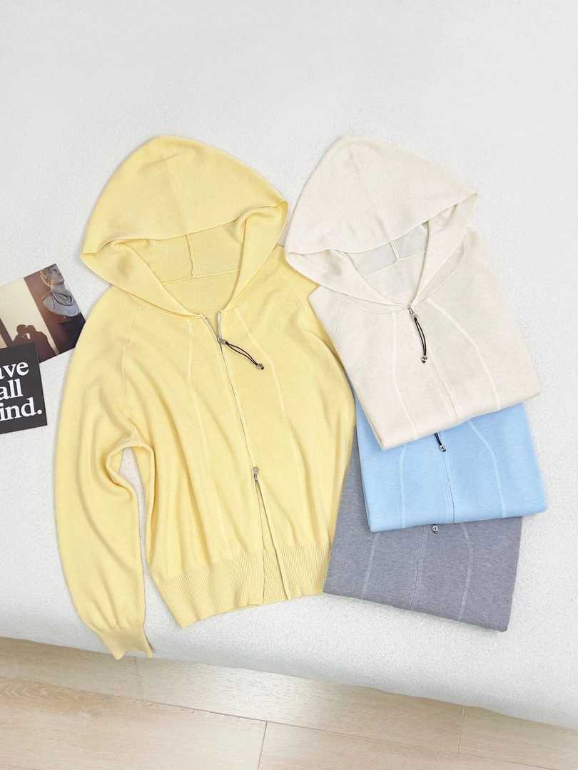 韩版简约百搭气质显瘦连帽针织开衫洋气衣服女