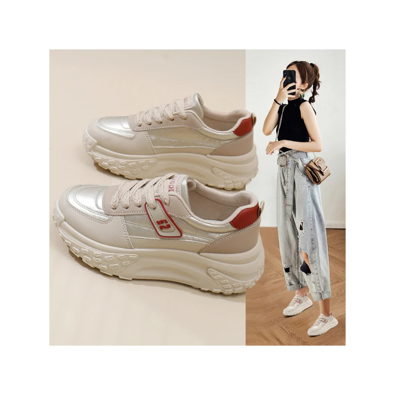 轻便减震跑步休闲运动鞋女款2025新款春厚底时尚松糕老爹鞋