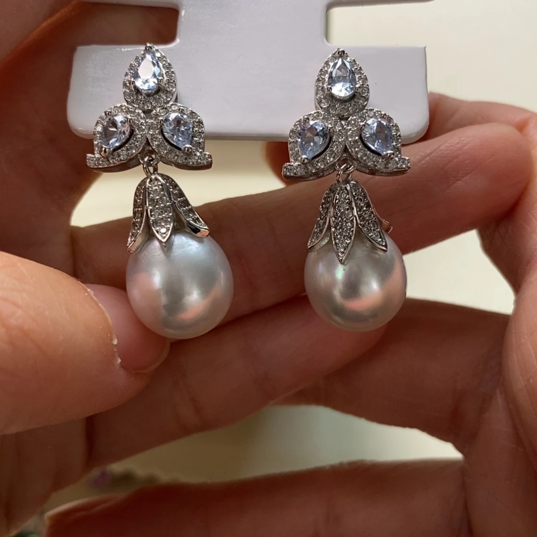 海水珍珠耳饰银S925镶嵌