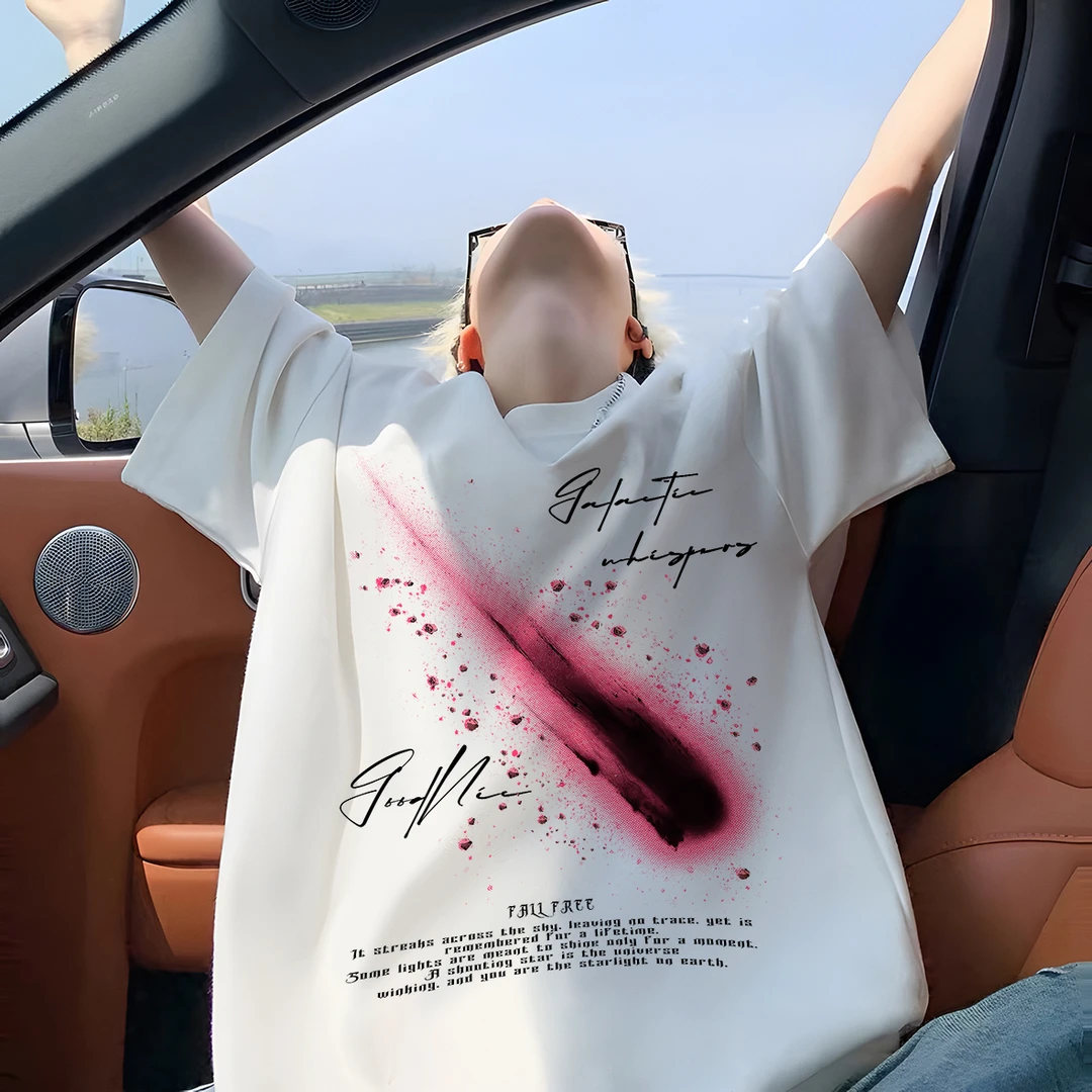 潮流新款重磅美式流星字母印花纯棉短袖t恤男女学生宽松上衣潮牌