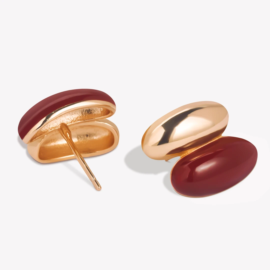 925银珐琅耳饰 【留影】气质轻奢百搭复古红色法式简约滴油女神耳钉