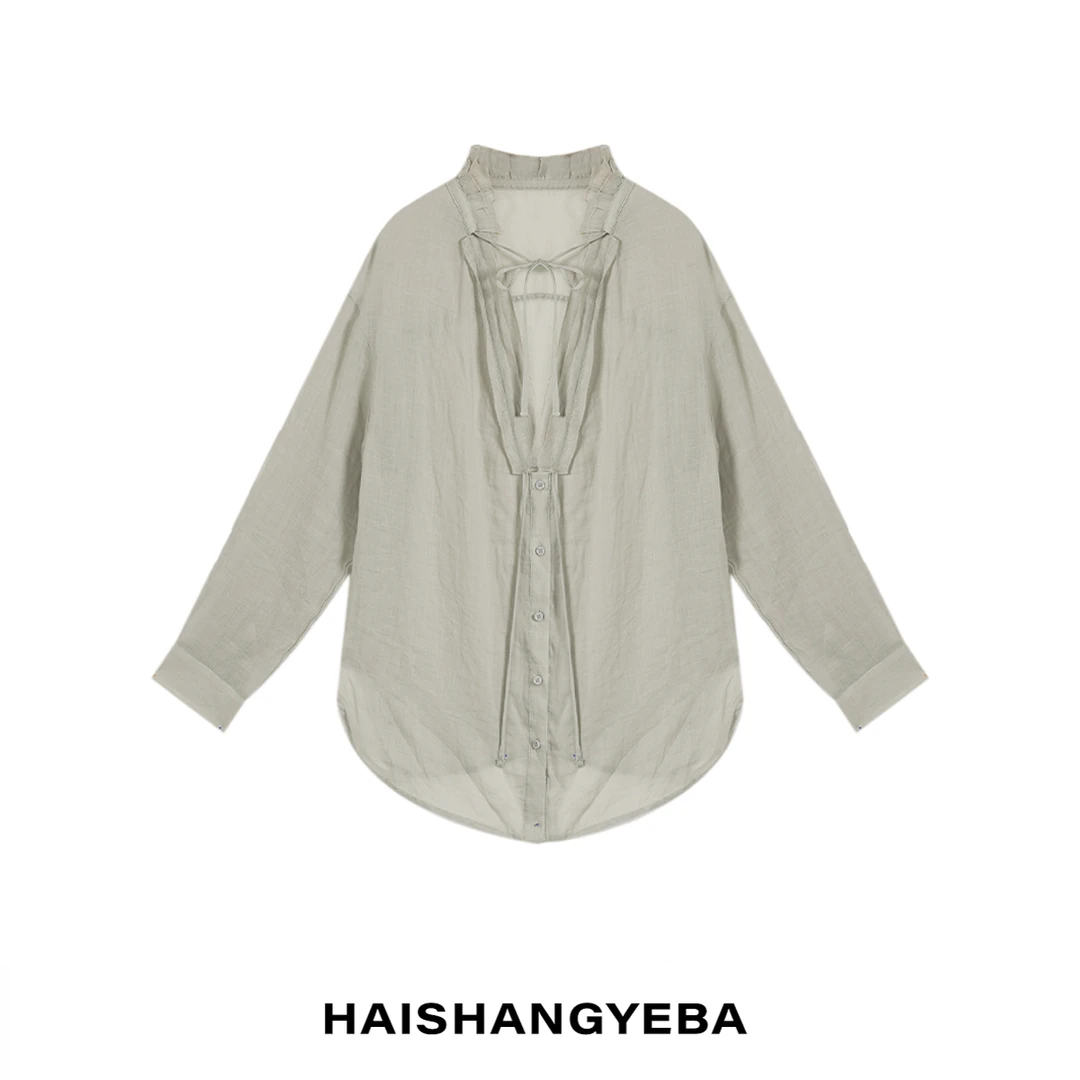 【海上叶爸】新款2025夏季百搭苎麻娃娃领宽松休闲薄款衬衫
