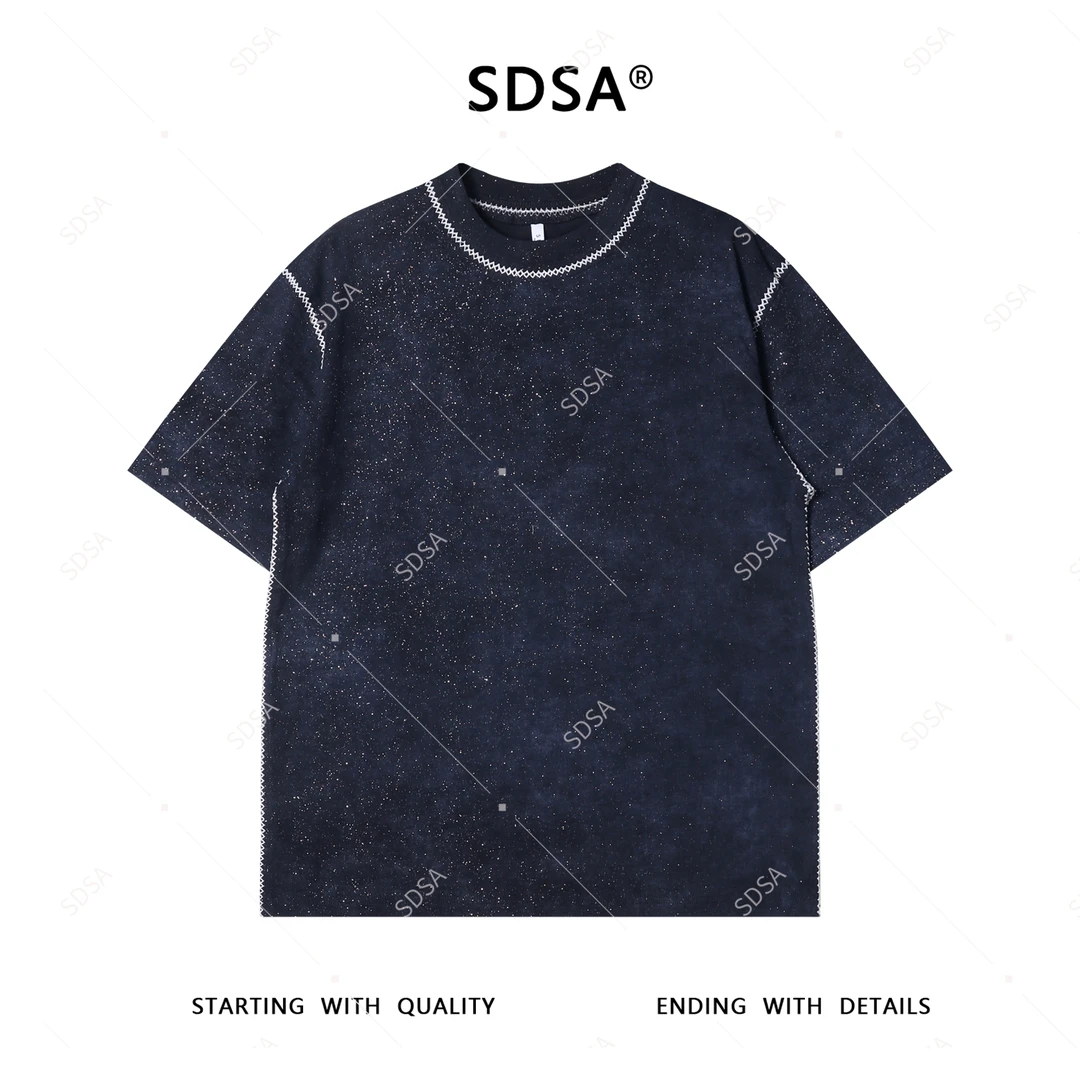 夏季高级感新款男士简约满天星缝线设计短袖T恤休闲圆领宽松时尚