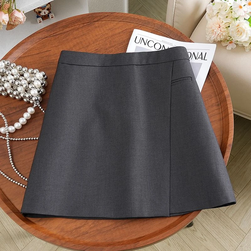 灰色高级感半身裙女春季2025新款不规则西装裙短款高腰显瘦A字裙
