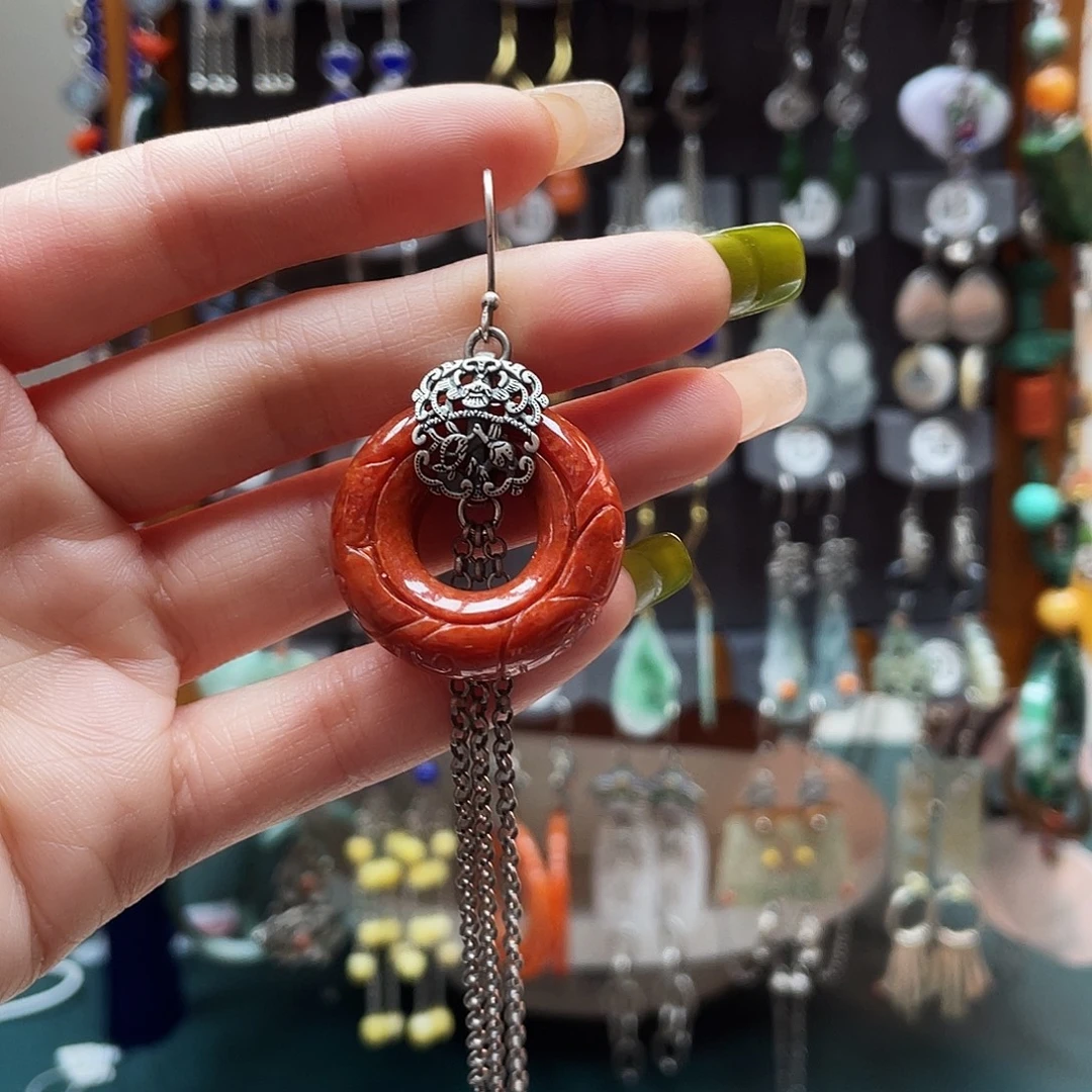 白***n翡翠银S925镶嵌耳饰饰品