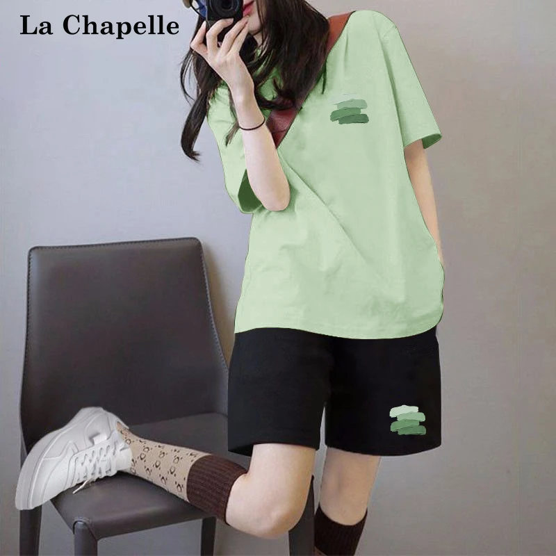 拉夏贝尔短袖套装女2025新款夏季时尚洋气跑步健身运动短裤穿搭潮