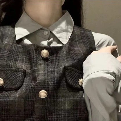 ishui-首尔学妹-学院风衬衫背心裙气质洋气韩版格子复古套装