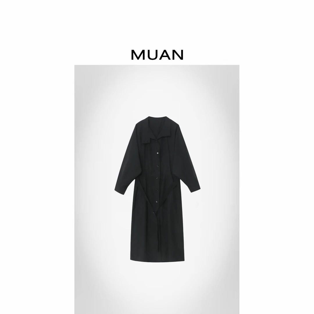 木岸MUAN：《杨树林风衣裙》定制宽松风衣外套长袖上衣女MJ-F8177