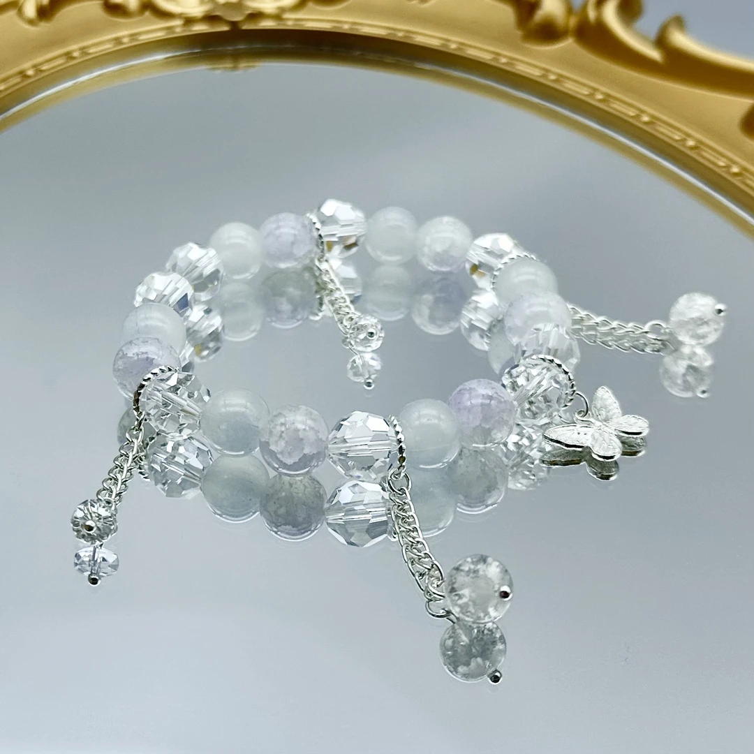 原创清新琉璃珠玉碎手串仙女小众蝴蝶蓝紫色手工串珠设计款女百搭