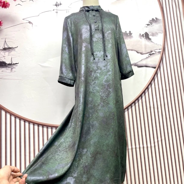 8823提花连衣裙夏季新款宽松遮肚子中长裙气质妈妈洋气A字裙