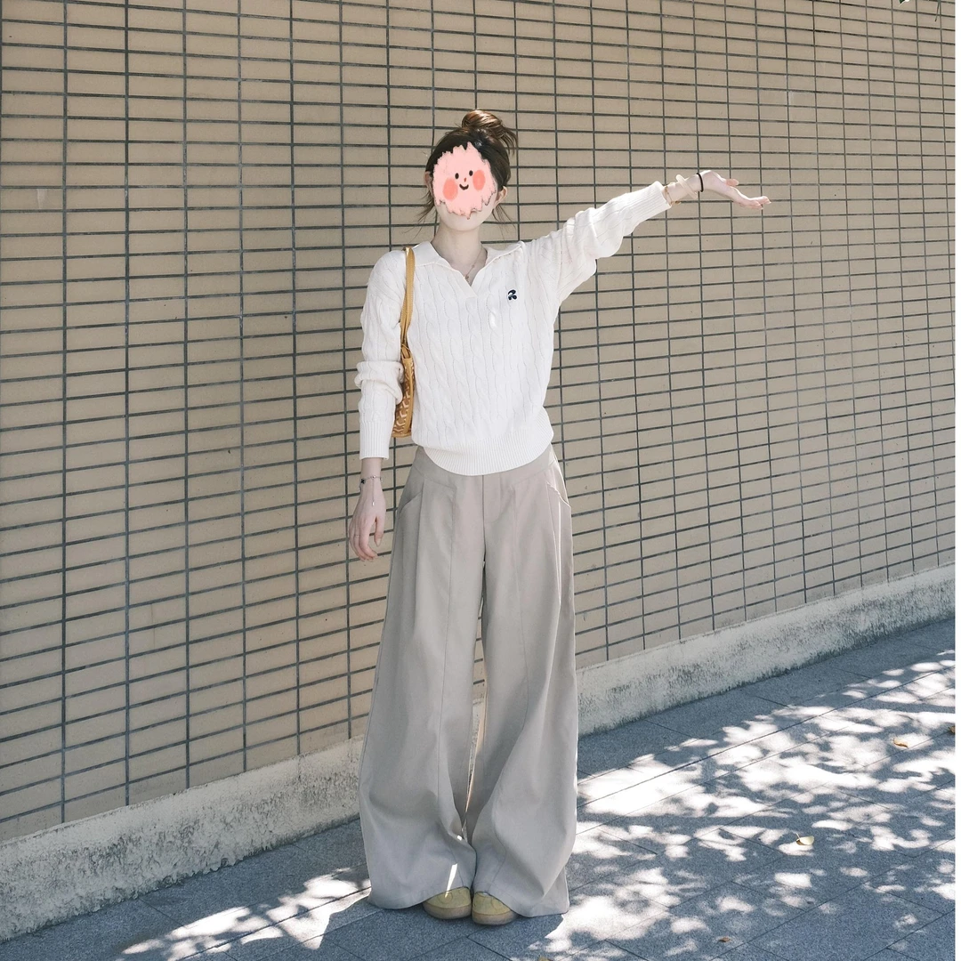 白色毛衣阔腿裤套装女2025新款巨好看韩系早秋超火穿搭一整套ootd