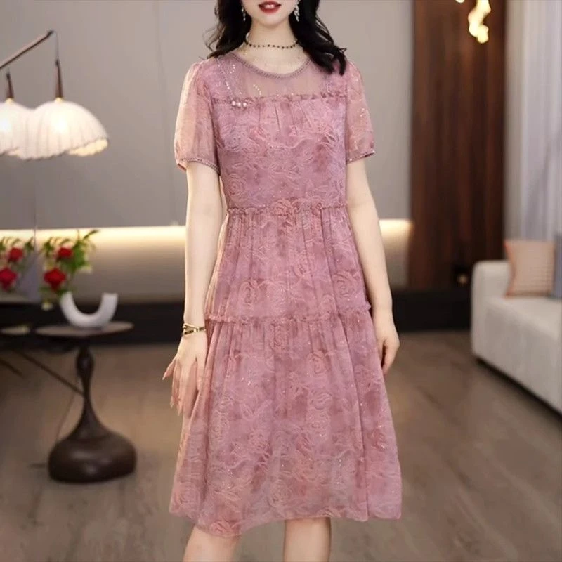 中长款薄款连衣裙2025夏季新款时尚气质减龄修身显瘦裙子