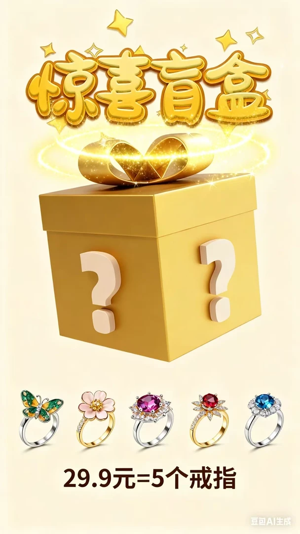 铜合金锆石戒指 铜合金锆石戒指 潮流时尚 创意百搭戒指盲盒