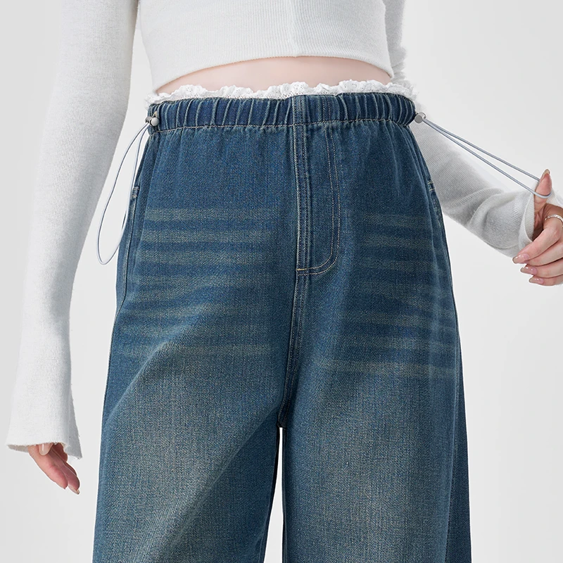 孕妇裤子秋季2024新款加绒加厚阔腿牛仔裤秋冬外穿无托腹直筒长裤