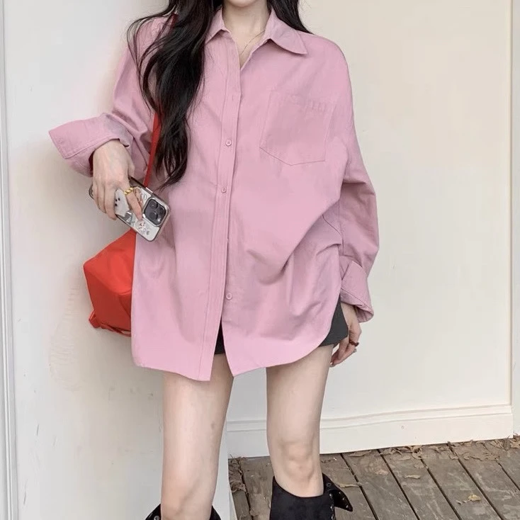 慵懒风法式休闲宽松衬衫上衣韩版港风宽松外套小众