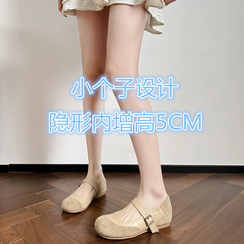 小个子内增高5cm玛丽珍鞋女小码3233配裙子豆豆鞋复古增高勃肯鞋