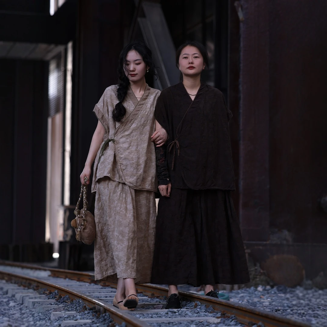 衣路走来原创设计棉丝麻文艺系带复古上衣38814