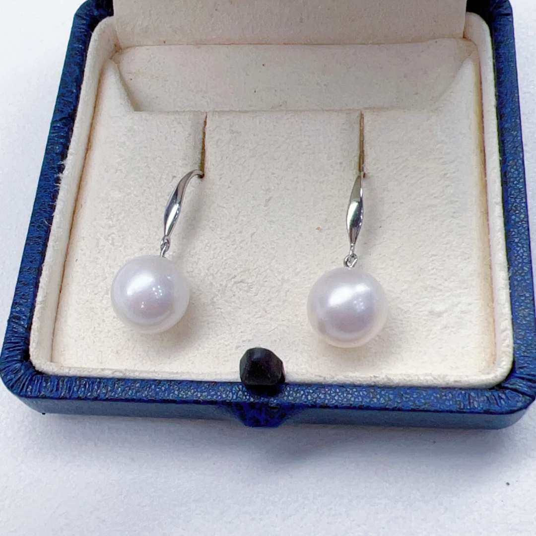 11-12mm 正圆大白耳钩 淡水珍珠耳环 S925银