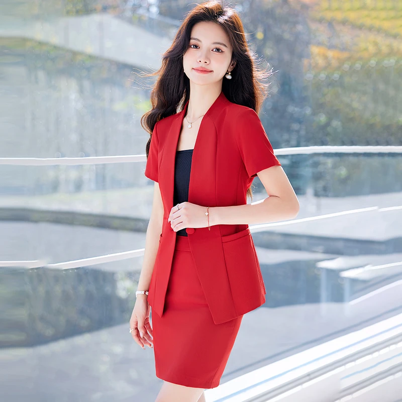 红色女2025新款职业气质女神范高端西装薄款小西装西服小西装套装
