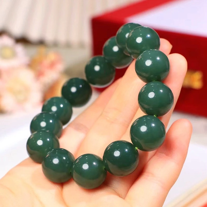 新疆和田玉手串塔青一细料手链玉石玉器手饰品圆珠男款大气百搭