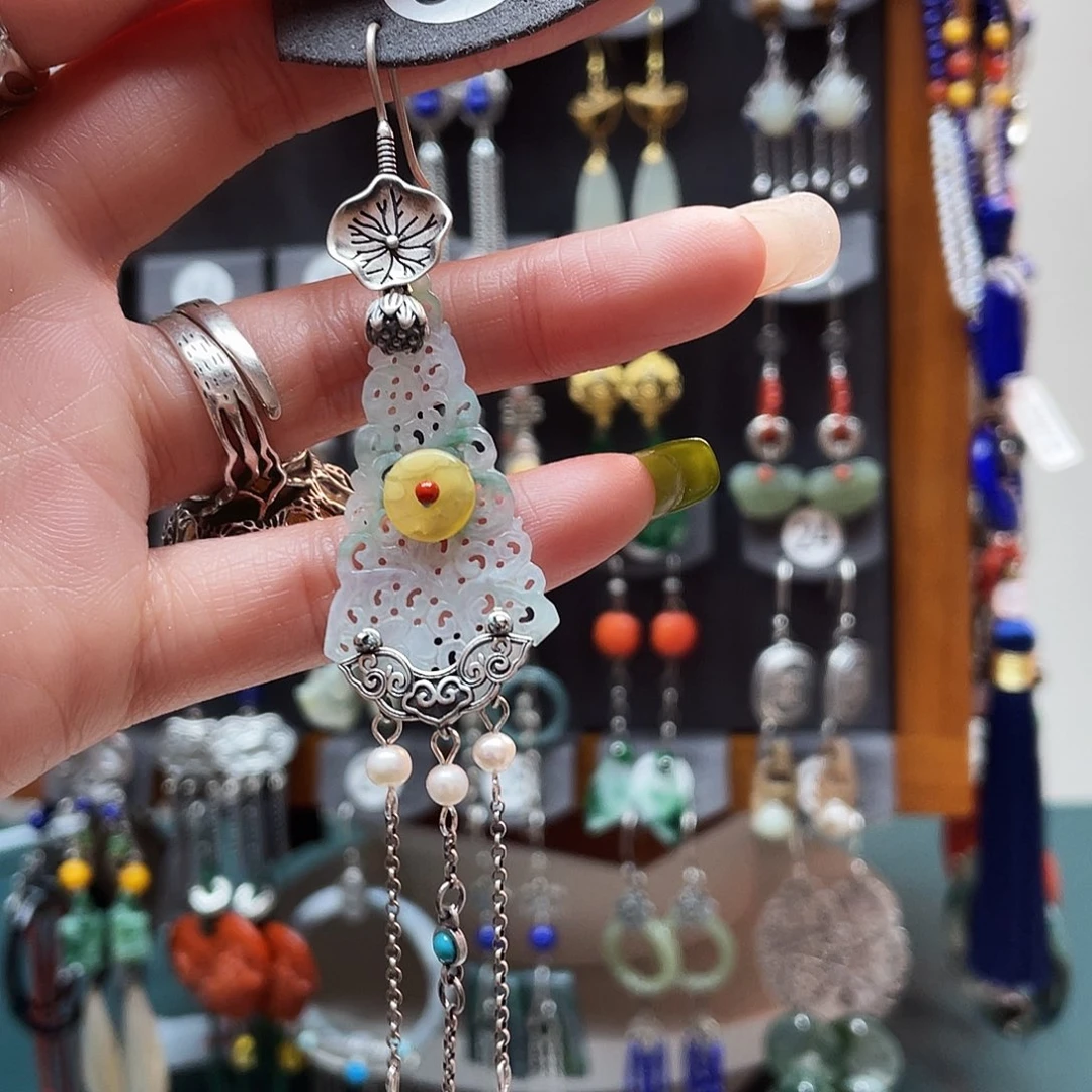 *****翡翠银S925镶嵌耳饰饰品