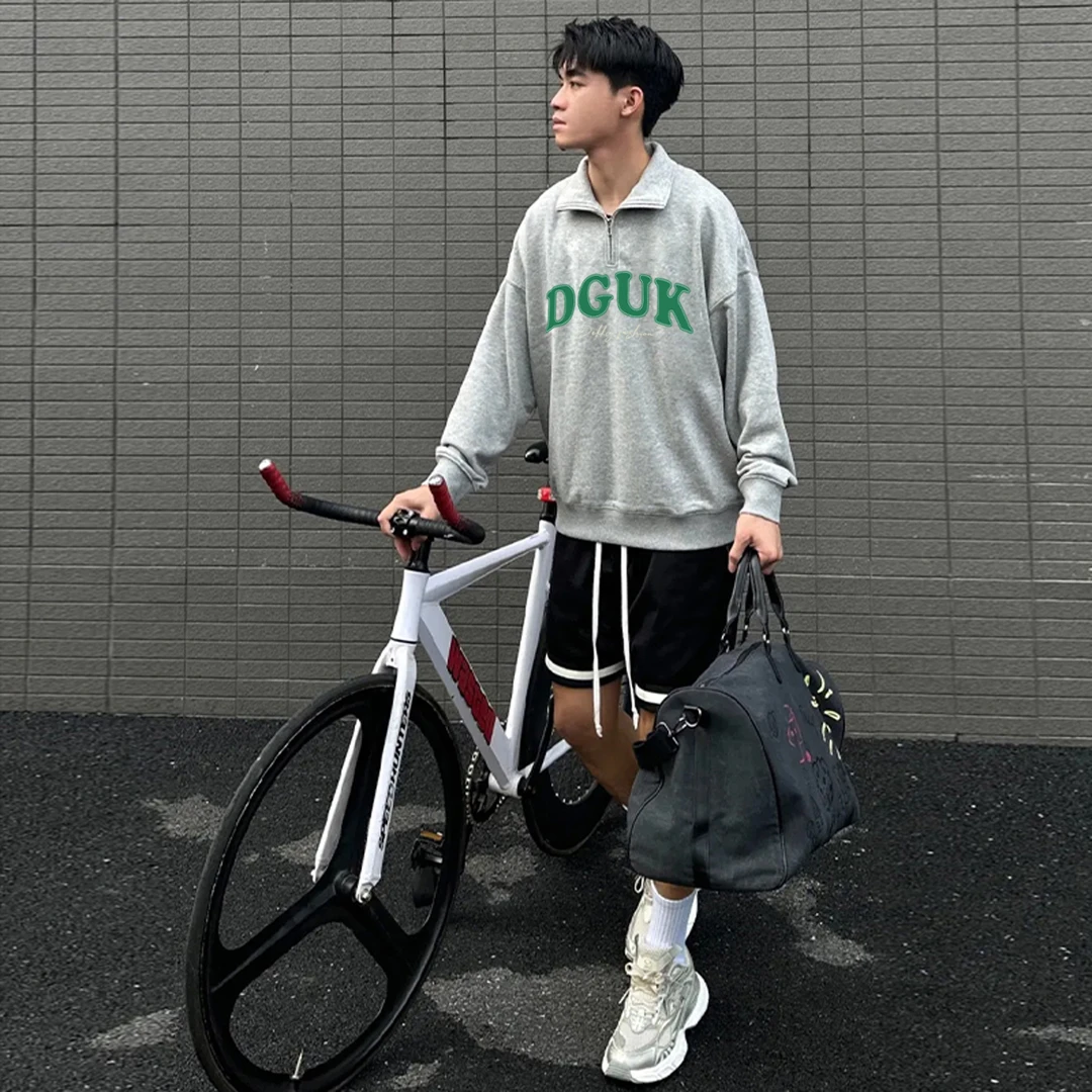 美式潮牌半拉链翻领卫衣男女秋冬宽松情侣polo领宽松休闲百搭上衣