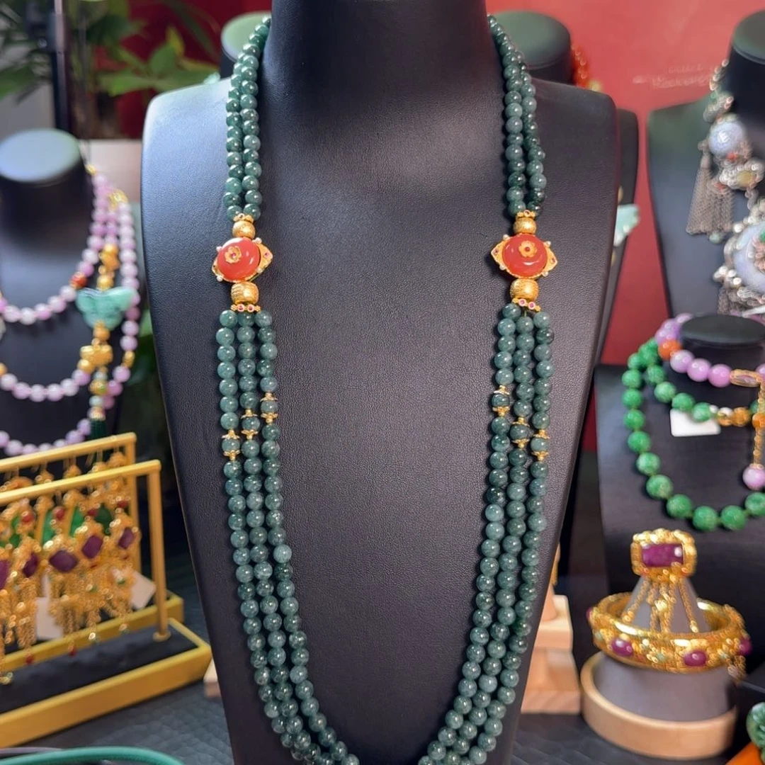 翡翠未镶嵌颈饰原创设计多圈项链 亏清